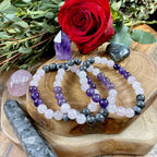 TRIPLE POWER LABRADORITE, AMETHYST & ROSE QUARTZ BRACELET