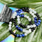 TRIPLE POWER BLACK BANDED, SELENITE & LAPIS LAZULI BRACELET