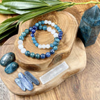 TRIPLE POWER BLUE APATITE, LAPIS LAZULI & SELENITE BRACELET