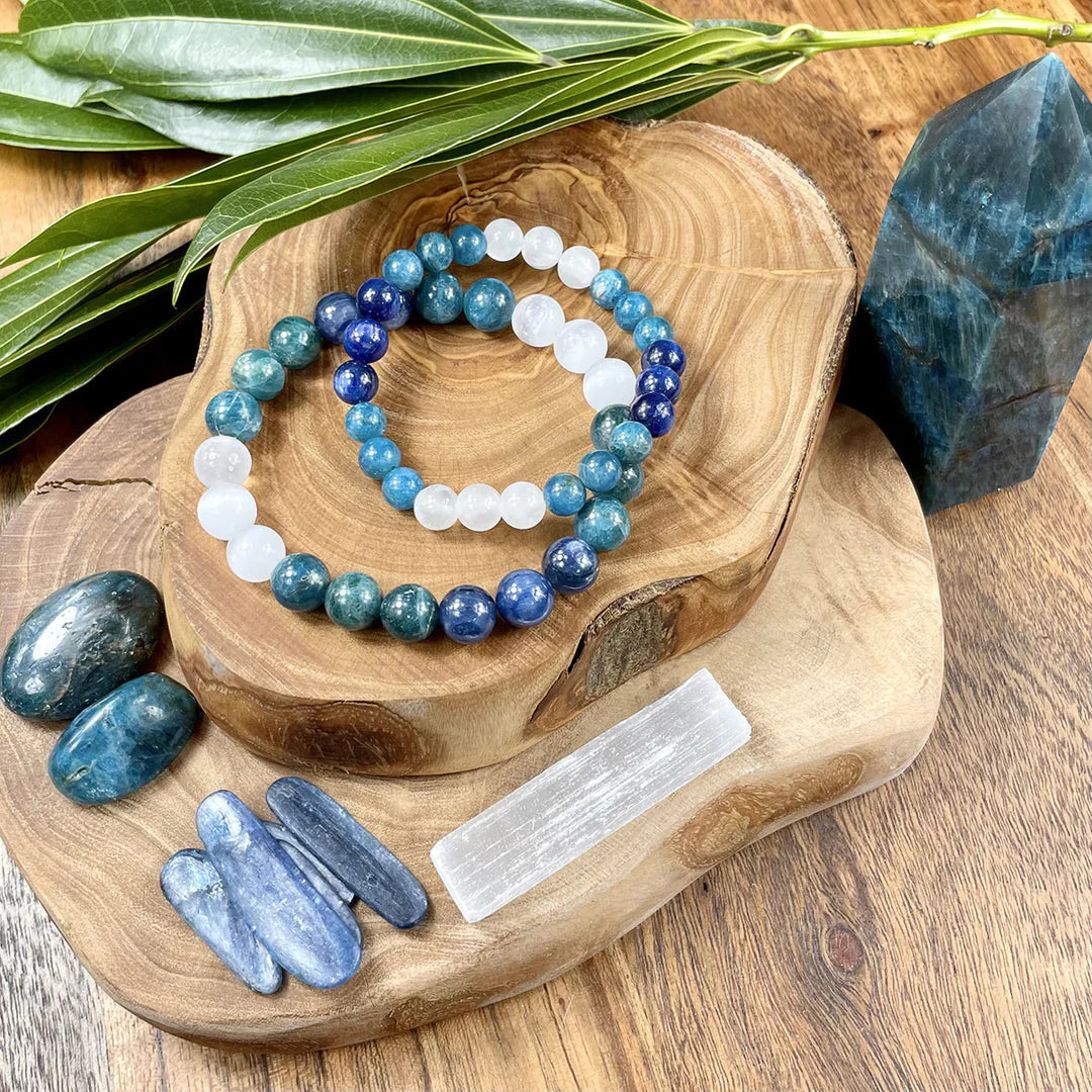 TRIPLE POWER BLUE APATITE, LAPIS LAZULI & SELENITE BRACELET