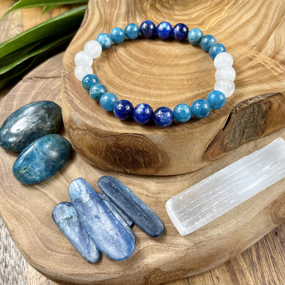 TRIPLE POWER BLUE APATITE, LAPIS LAZULI & SELENITE BRACELET