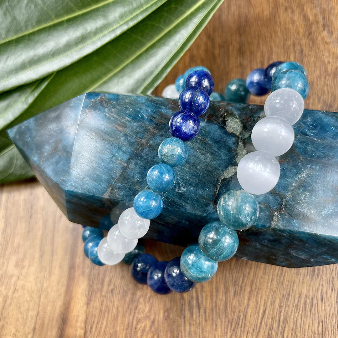TRIPLE POWER BLUE APATITE, LAPIS LAZULI & SELENITE BRACELET