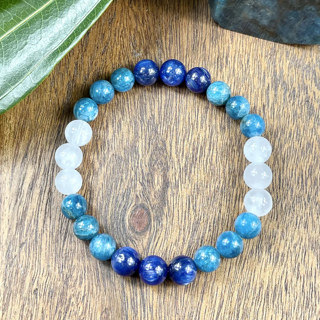 TRIPLE POWER BLUE APATITE, LAPIS LAZULI & SELENITE BRACELET