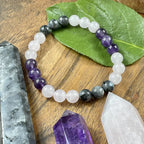 TRIPLE POWER LABRADORITE, AMETHYST & ROSE QUARTZ BRACELET