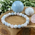 TRIPLE POWER HOWLITE, ROSE QUARTZ & AQUAMARINE BRACELET