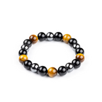 TRIPLE POWER HEMATITE, TIGER EYE & BLACK BANDED BRACELET