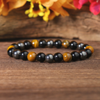 TRIPLE POWER HEMATITE, TIGER EYE & BLACK BANDED BRACELET